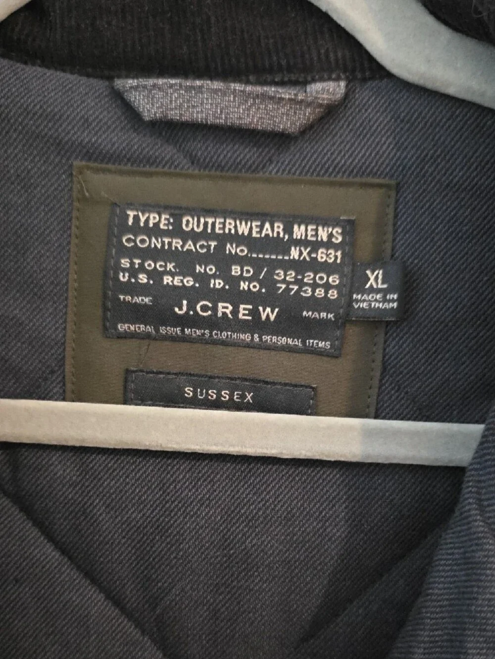 J. Crew Quilted Olive Green Jacket with Contrast Collar